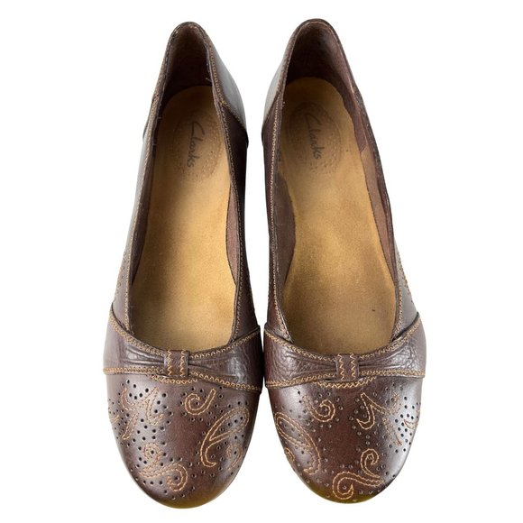 Clarks Brown Top Stitch Design Flats, Women's Size 10M - Picture 1 of 8